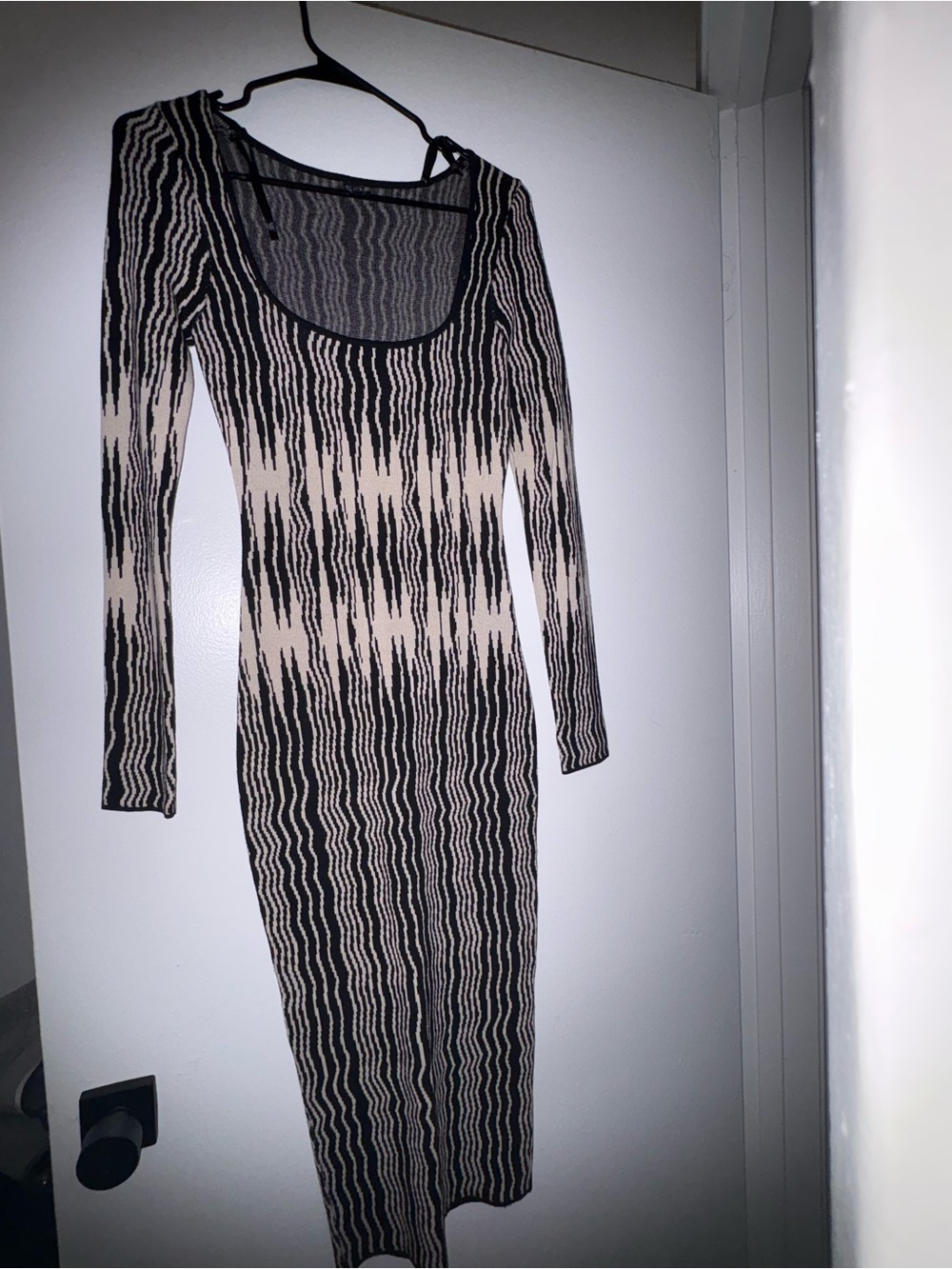 Windsor Black and Cream Long Sleeve Ribbed Bodycon Dress